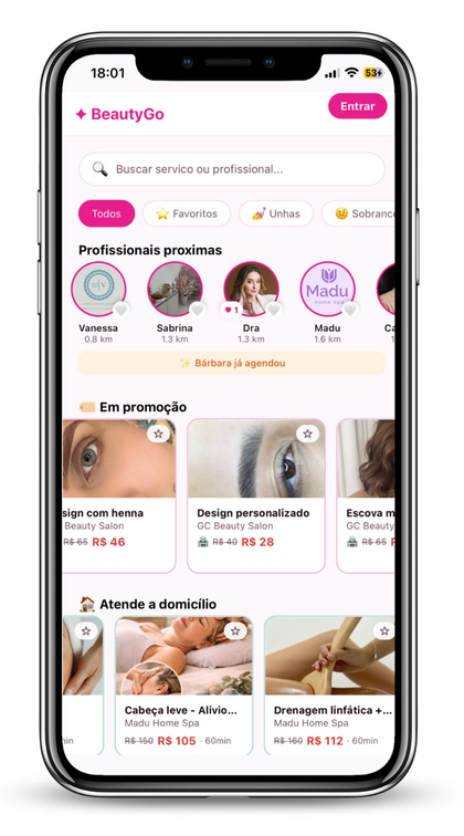 Tela do app BeautyGo